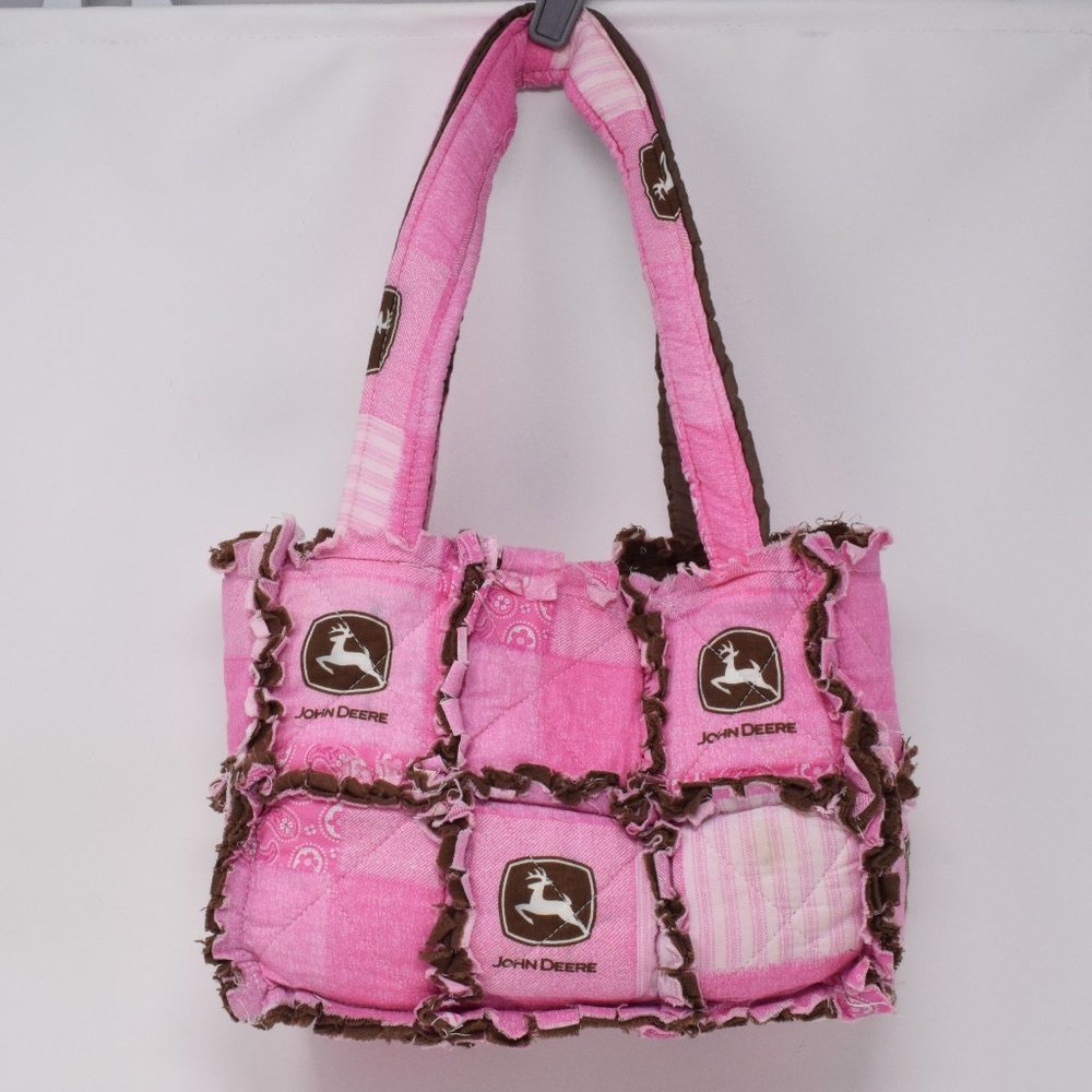 John Deere Handmade Purse Quilt Pink Brown White - Picture 2 of 15